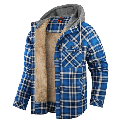 Padded Men's Flannel Jacket with Hood for Warm, Breathable and Practical