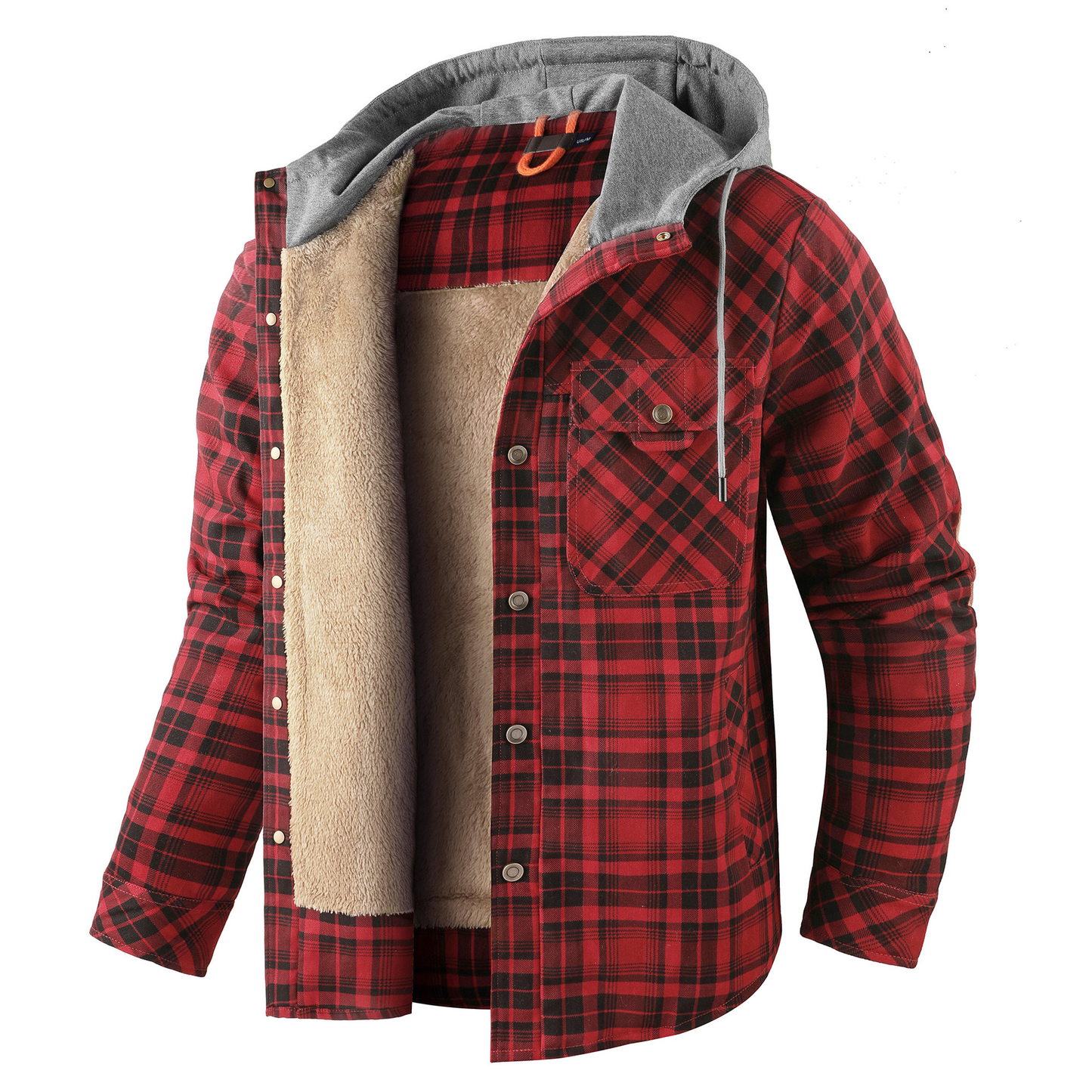 Padded Men's Flannel Jacket with Hood for Warm, Breathable and Practical