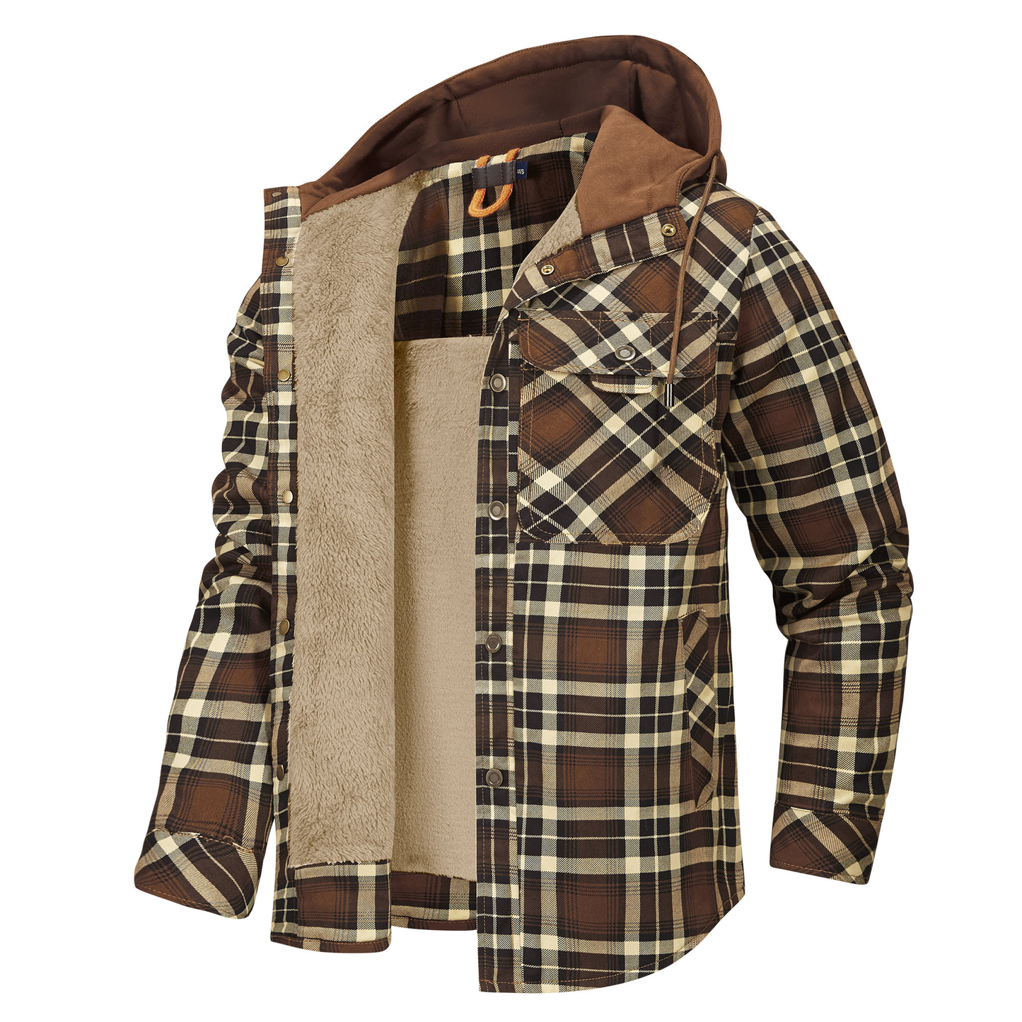 Padded Men's Flannel Jacket with Hood for Warm, Breathable and Practical