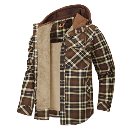Padded Men's Flannel Jacket with Hood for Warm, Breathable and Practical