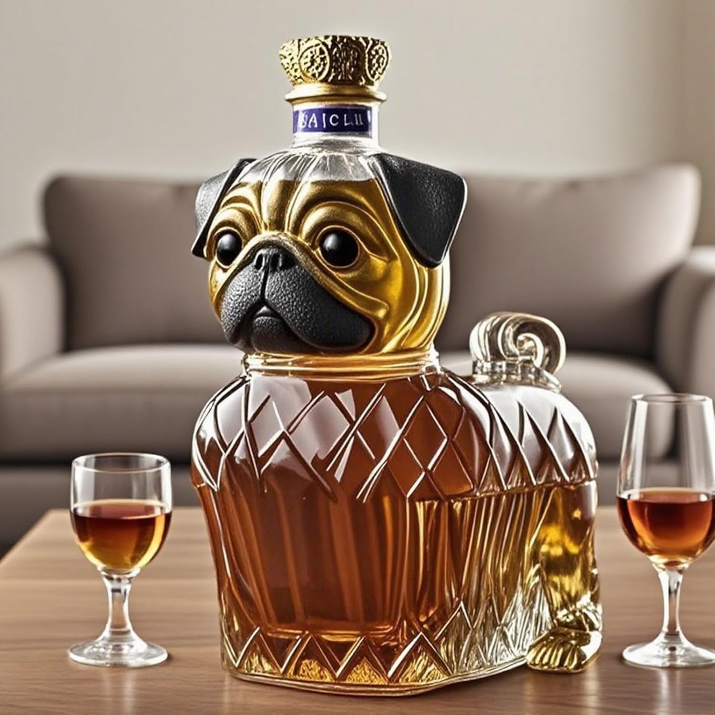 Dog with Decorative Whisky Decanter with Motif for Stylish Glass for Home Bar