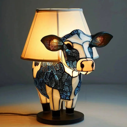Table Lamp with Tiffany Style Cow Warm Light and Artistic Design for a Cosy Interior