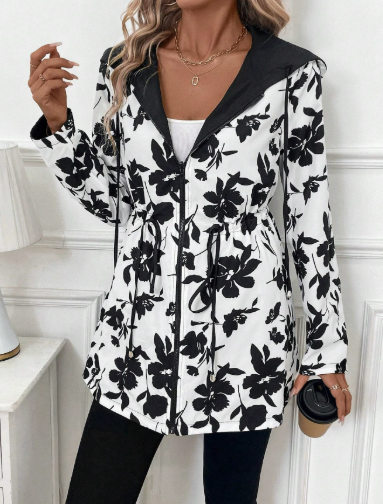 Ladies Reversible Jacket with Leopard Print and Hood for Casual Style