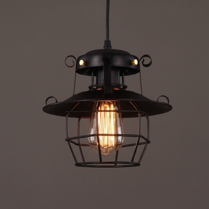 Industrial Pendant Light with Metal Cage and Adjustable Cable for Interiors