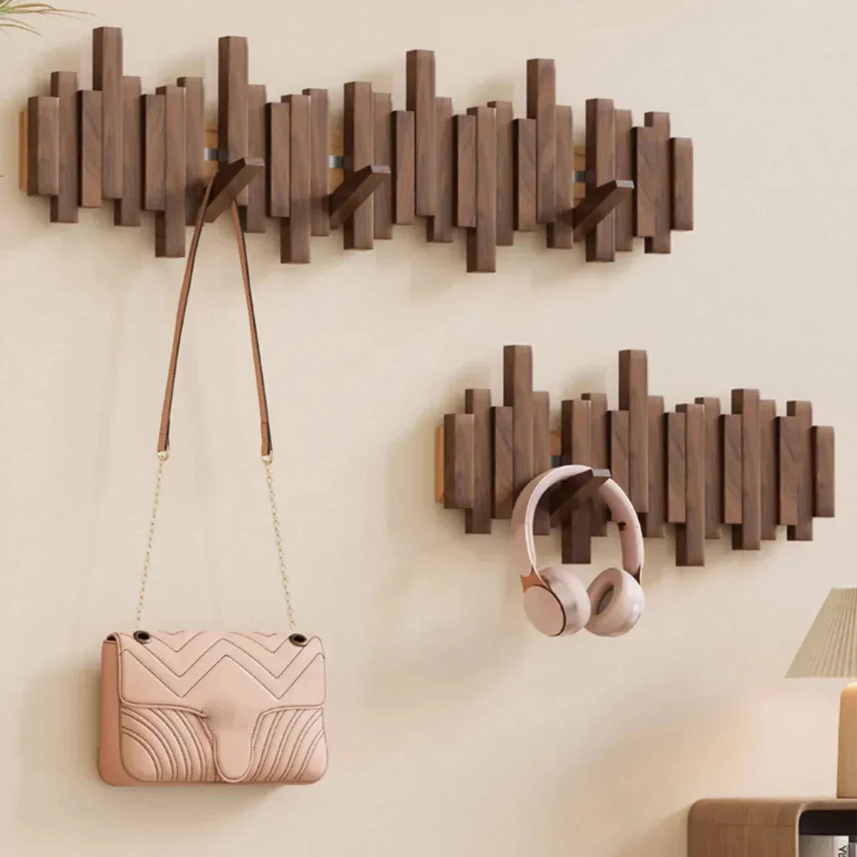 Hook with Pianowood Wall Rack for Modern Wooden Organiser for Home