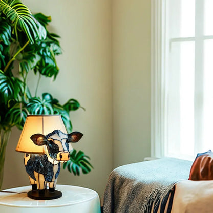 Table Lamp with Tiffany Style Cow Warm Light and Artistic Design for a Cosy Interior