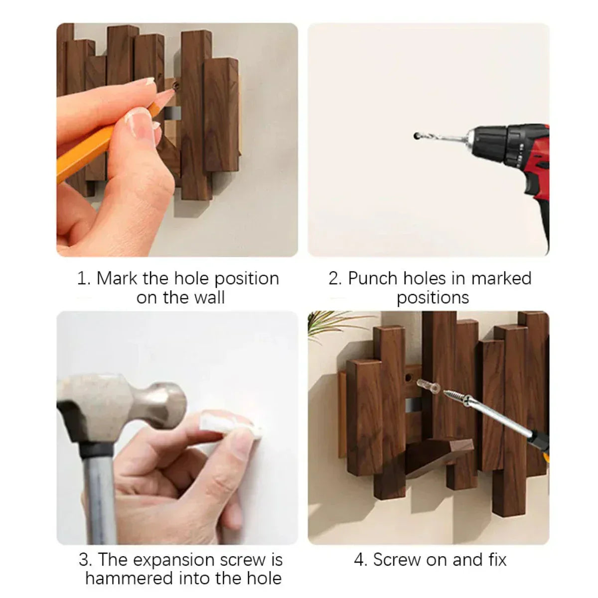 Hook with Pianowood Wall Rack for Modern Wooden Organiser for Home