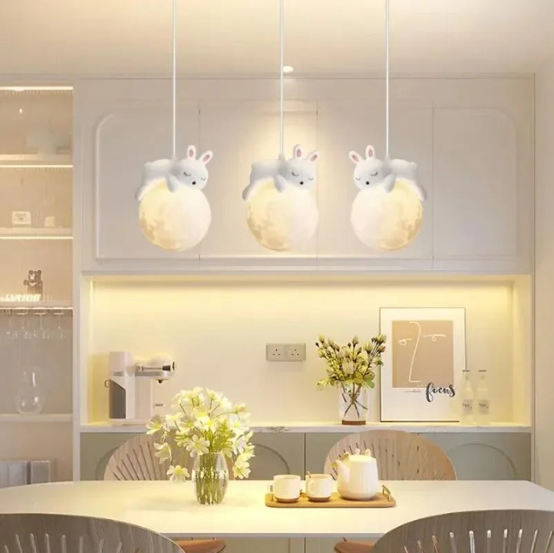 Pendant Light with Children's Room Bear or Rabbit Design for Warm and Soothing Lighting