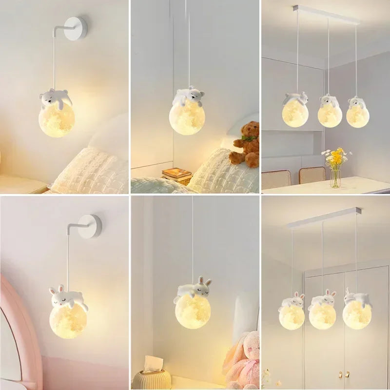 Pendant Light with Children's Room Bear or Rabbit Design for Warm and Soothing Lighting