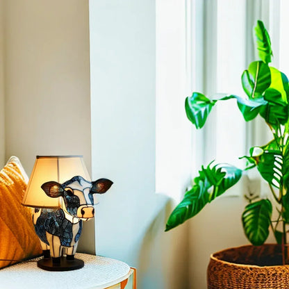 Table Lamp with Tiffany Style Cow Warm Light and Artistic Design for a Cosy Interior