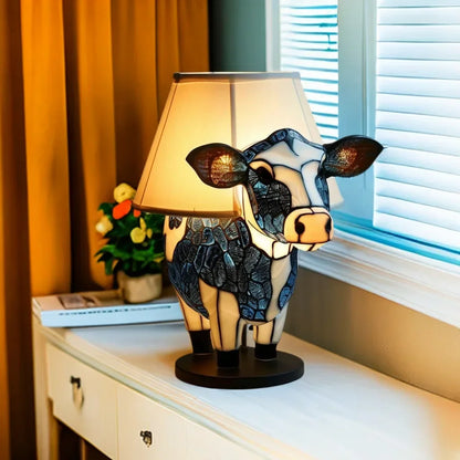 Table Lamp with Tiffany Style Cow Warm Light and Artistic Design for a Cosy Interior
