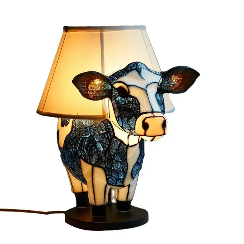 Table Lamp with Tiffany Style Cow Warm Light and Artistic Design for a Cosy Interior