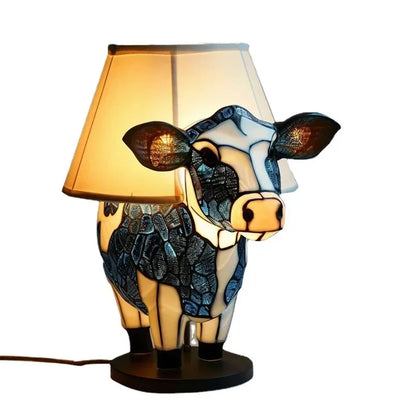 Table Lamp with Tiffany Style Cow Warm Light and Artistic Design for a Cosy Interior