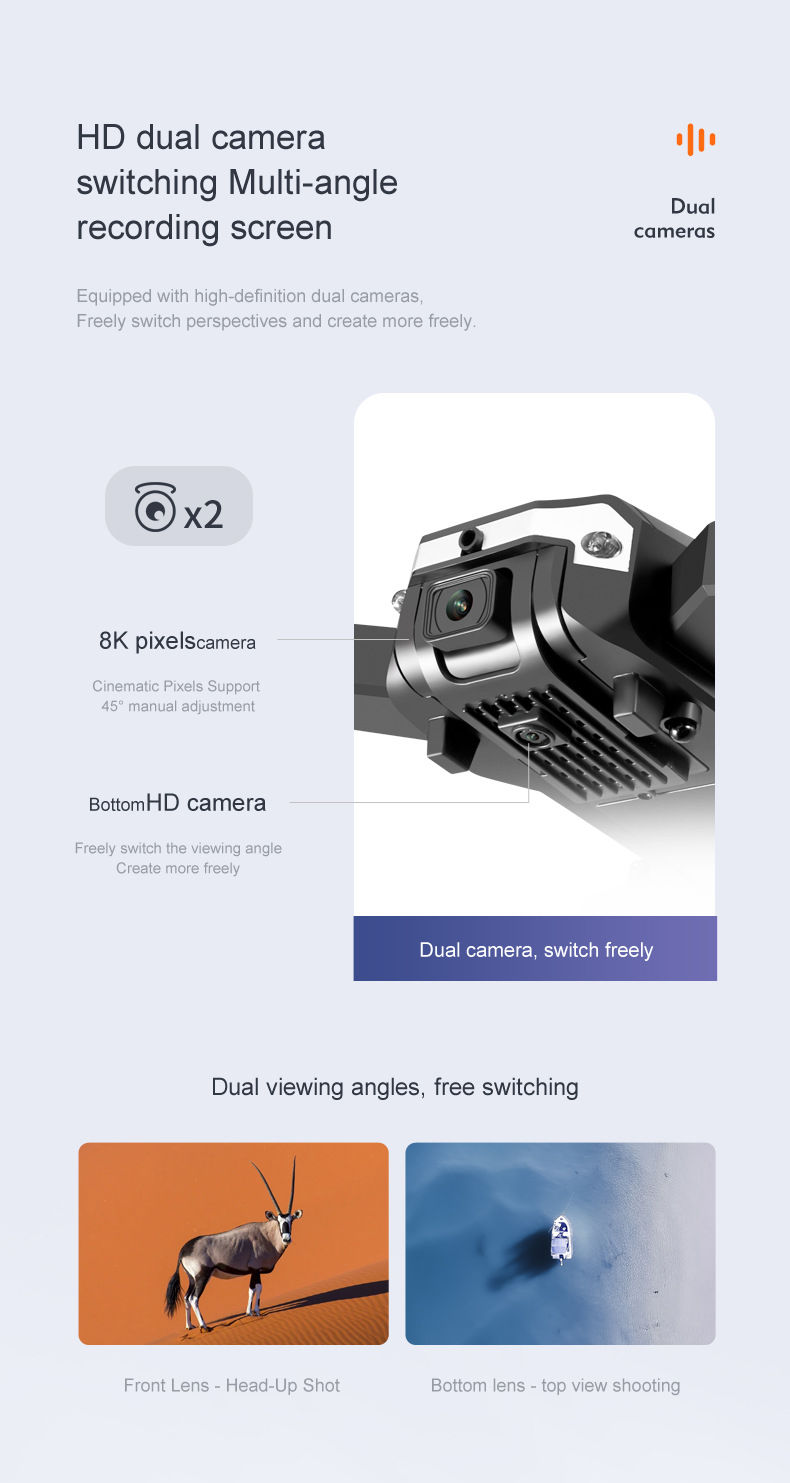 Camera with Foldable 8K Drone with Dual and Obstacle Detection