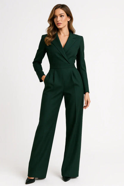 Ladies Blazer Jumpsuit for V-Neck with Wide-Leg Fit