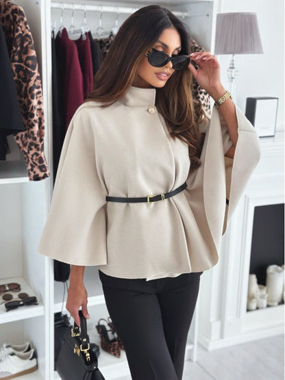 Elegant Cape Women's Coat with Belt for Stylish and Flowing