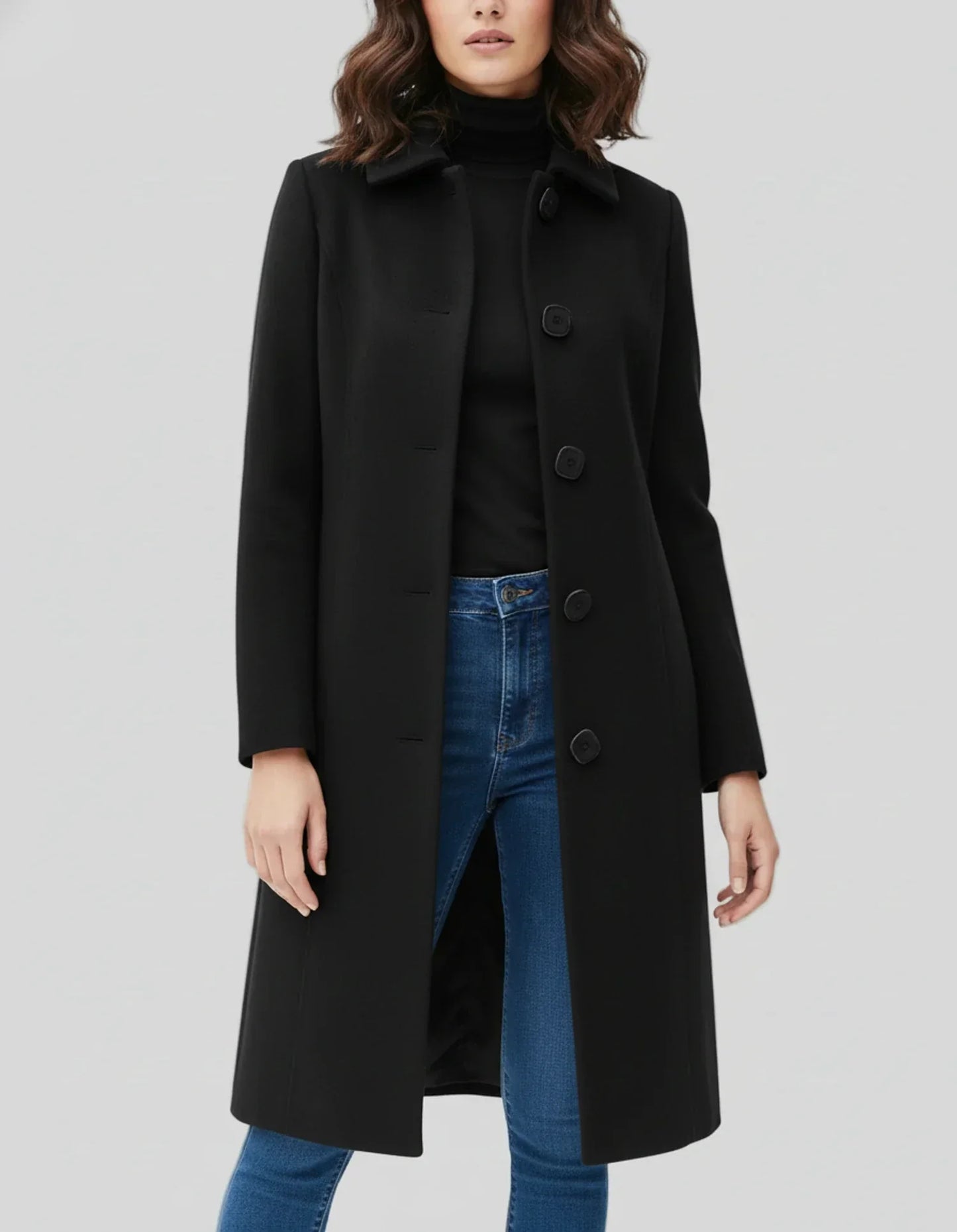 Ladies' Coat with Fit and Flare Silhouette for Button Closure and Timeless Appeal