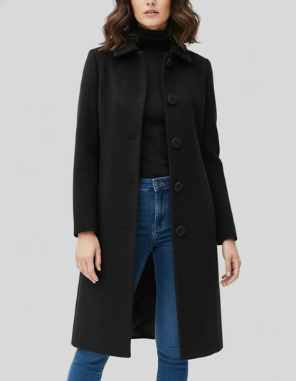 Ladies' Coat with Fit and Flare Silhouette for Button Closure and Timeless Appeal
