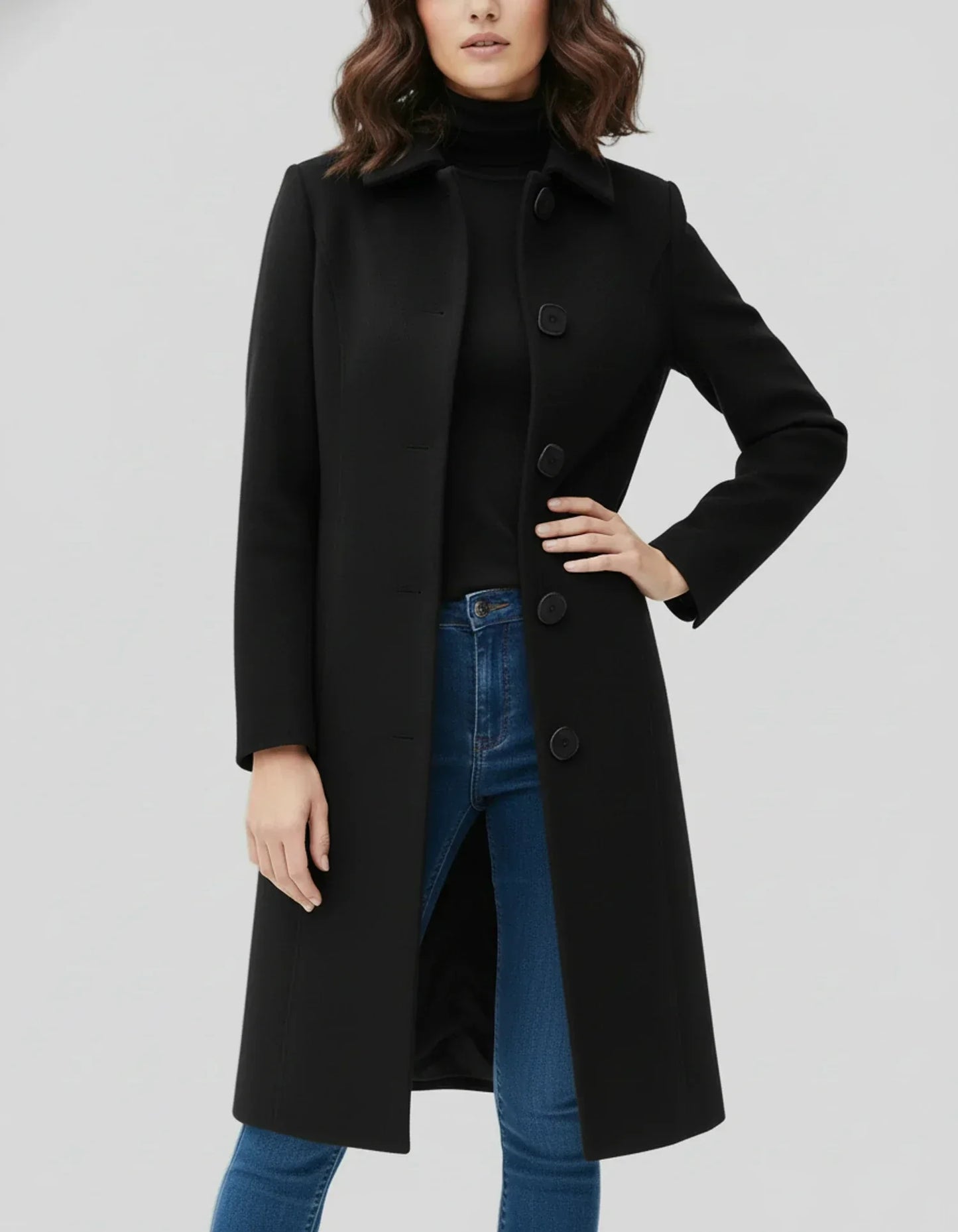 Ladies' Coat with Fit and Flare Silhouette for Button Closure and Timeless Appeal