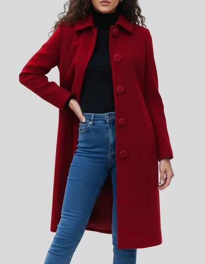 Ladies' Coat with Fit and Flare Silhouette for Button Closure and Timeless Appeal