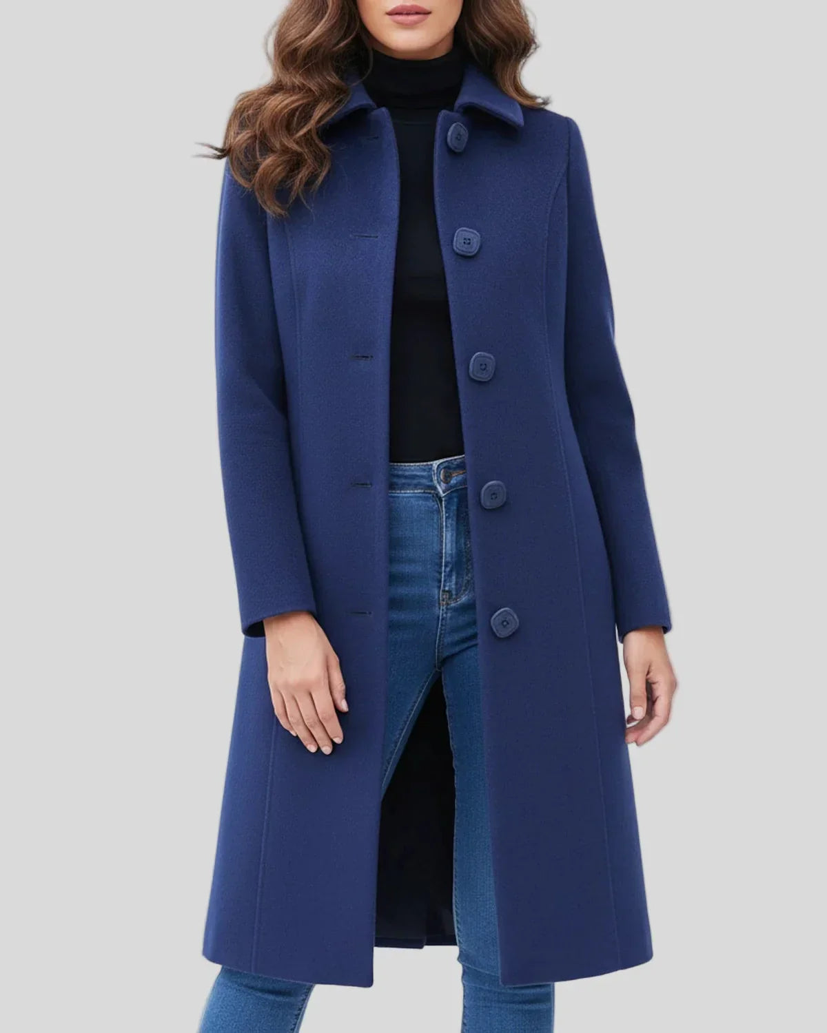 Ladies' Coat with Fit and Flare Silhouette for Button Closure and Timeless Appeal