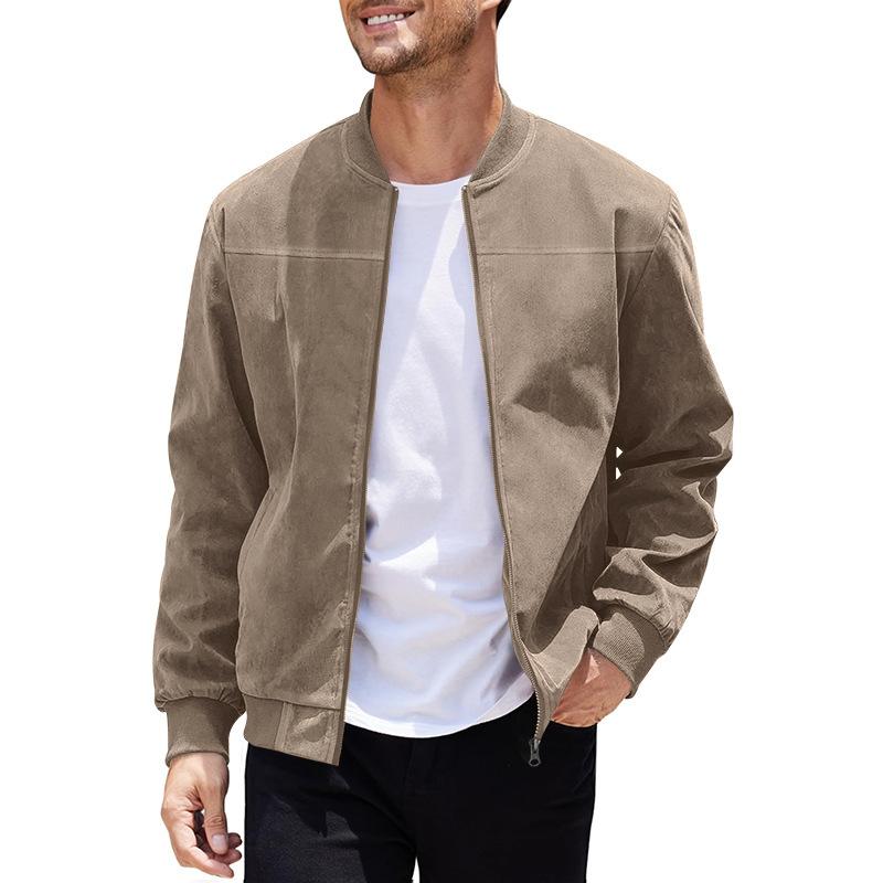 Stand with Men's Summer Jacket with Suede Look and Up Collar