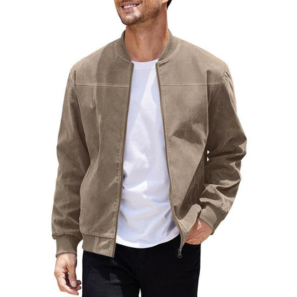 Stand with Men's Summer Jacket with Suede Look and Up Collar