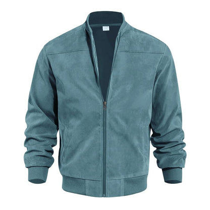 Stand with Men's Summer Jacket with Suede Look and Up Collar