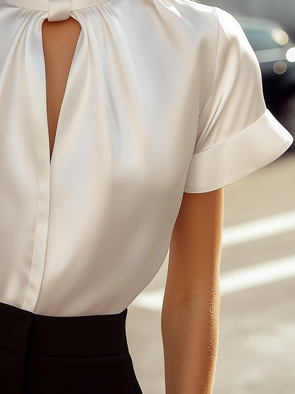 Elegant Satin Ladies' Blouse with Keyhole Neckline for Timeless and Refined