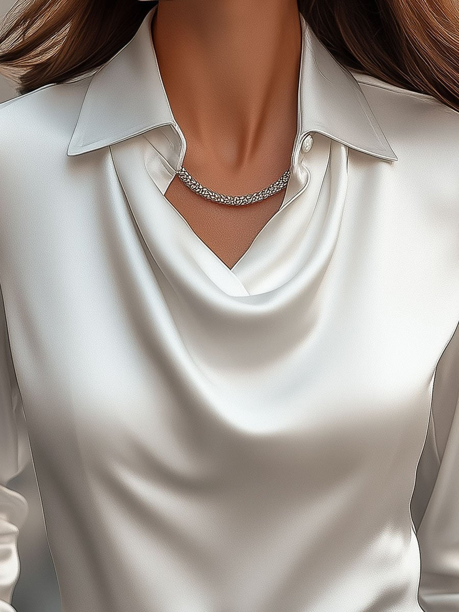 Satin Ladies' Blouse with Draped Neckline for Elegant and Refined