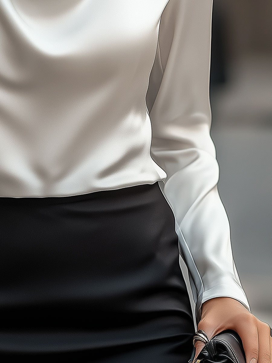 Satin Ladies' Blouse with Draped Neckline for Elegant and Refined
