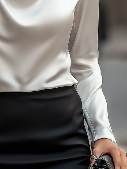 Satin Ladies' Blouse with Draped Neckline for Elegant and Refined