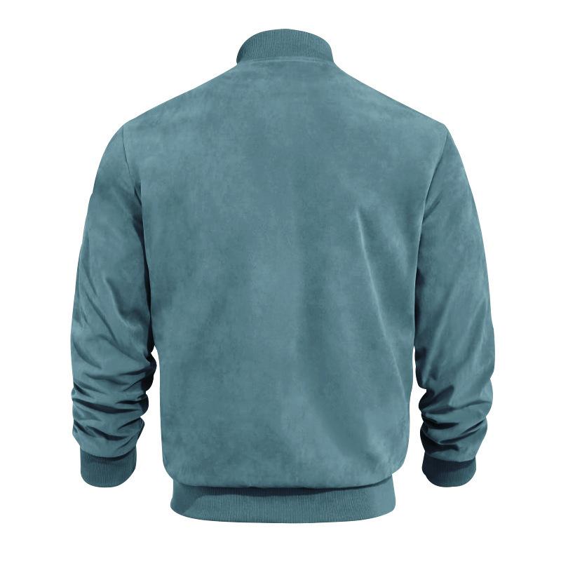 Stand with Men's Summer Jacket with Suede Look and Up Collar