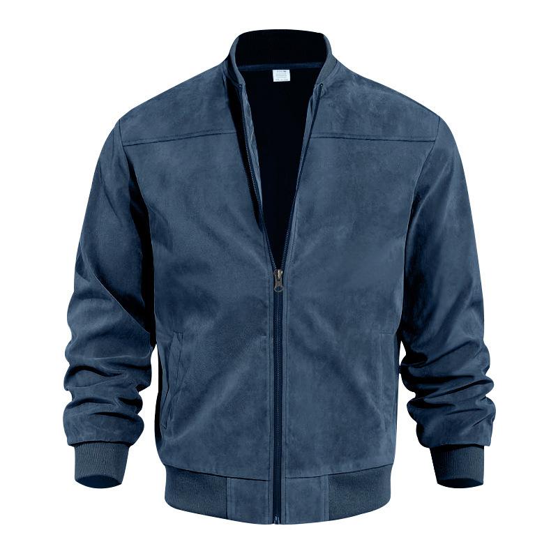Stand with Men's Summer Jacket with Suede Look and Up Collar