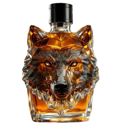 Crystal Whiskey Decanter with Faceted Wolf Design