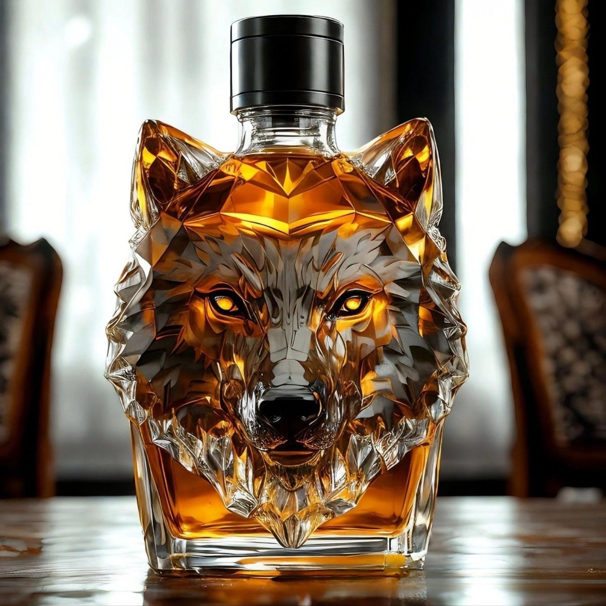 Crystal Whiskey Decanter with Faceted Wolf Design