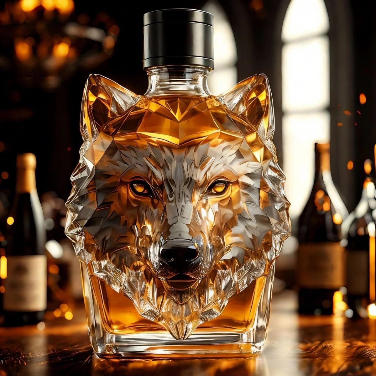 Crystal Whiskey Decanter with Faceted Wolf Design