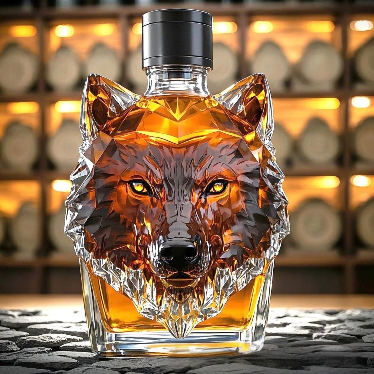 Crystal Whiskey Decanter with Faceted Wolf Design