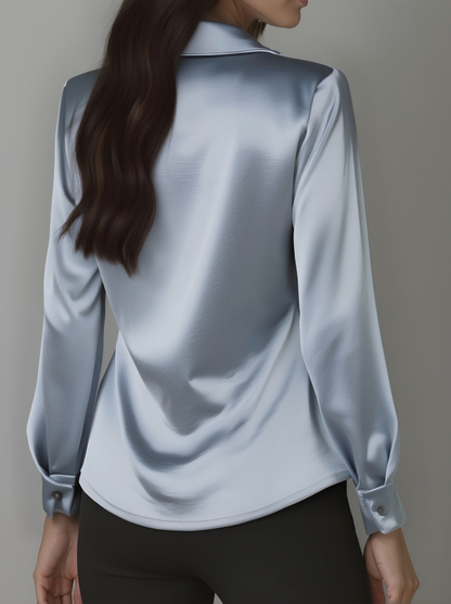Satin Ladies' Blouse with Draped Neckline for Elegant and Refined