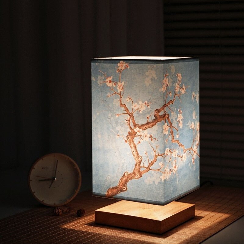 Table Lamp with Scandinavian Japanese Print and Fabric Shade for Interior