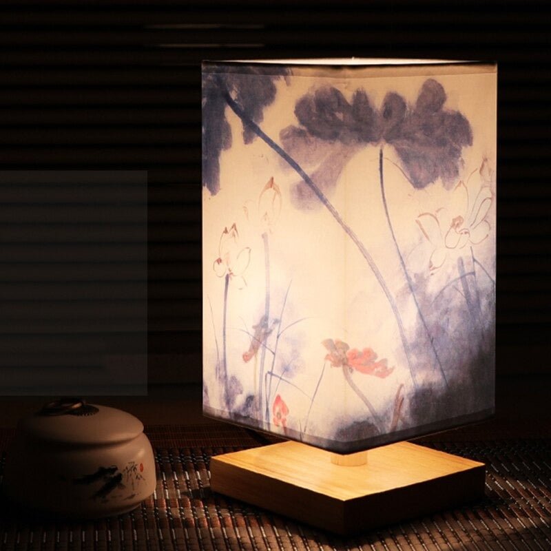 Table Lamp with Scandinavian Japanese Print and Fabric Shade for Interior