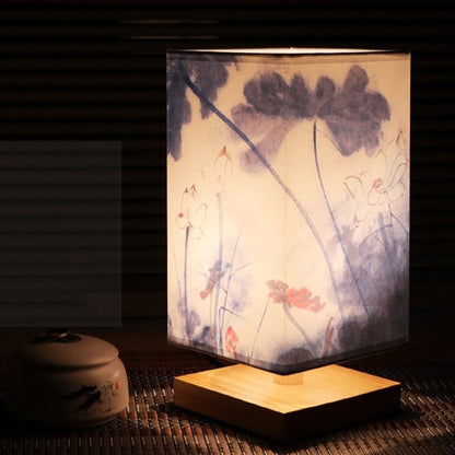 Table Lamp with Scandinavian Japanese Print and Fabric Shade for Interior