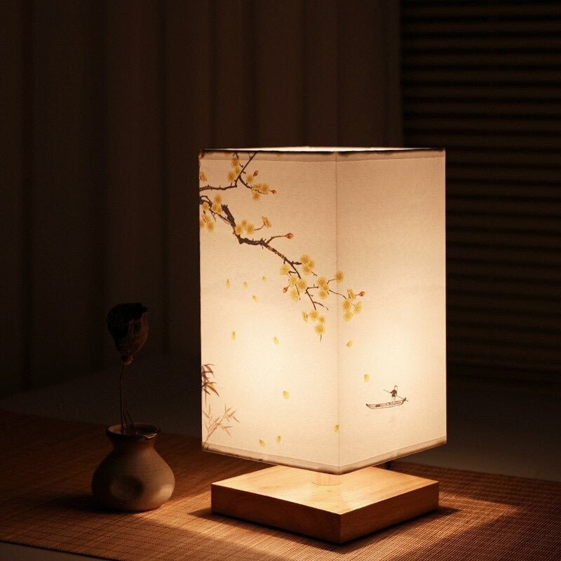 Table Lamp with Scandinavian Japanese Print and Fabric Shade for Interior