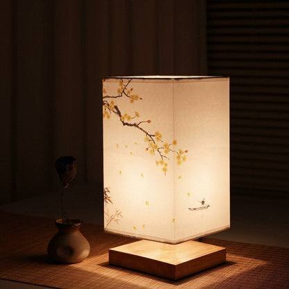 Table Lamp with Scandinavian Japanese Print and Fabric Shade for Interior