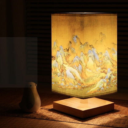 Table Lamp with Scandinavian Japanese Print and Fabric Shade for Interior