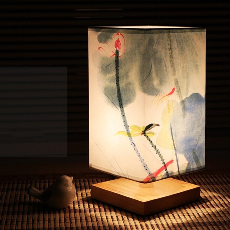 Table Lamp with Scandinavian Japanese Print and Fabric Shade for Interior