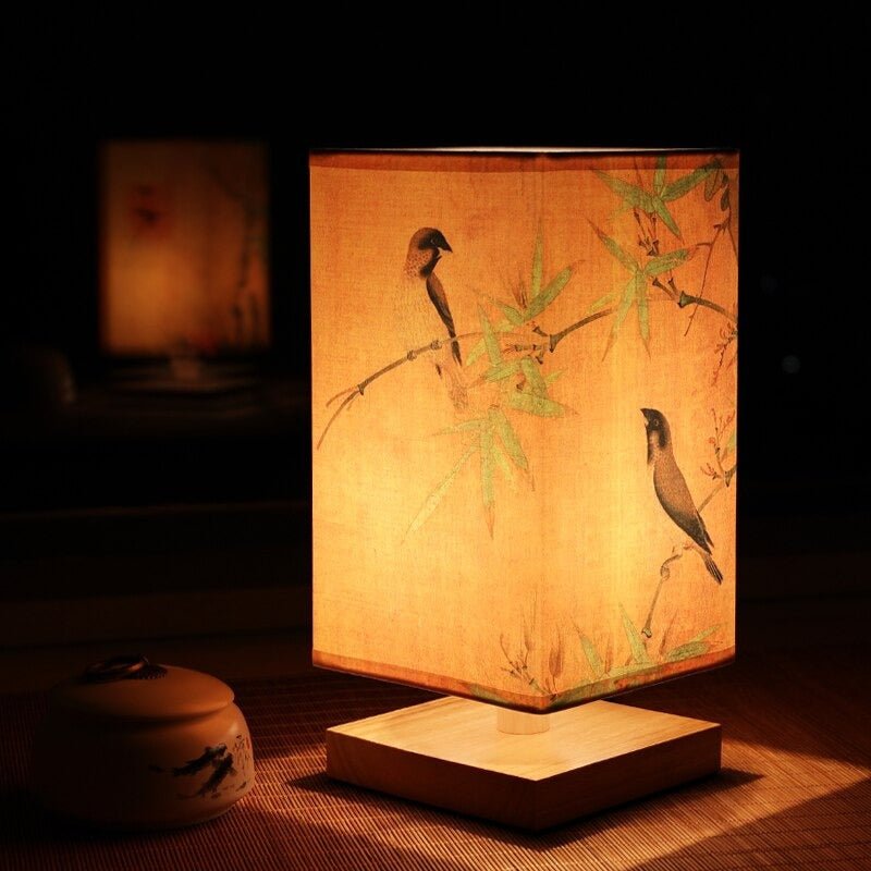 Table Lamp with Scandinavian Japanese Print and Fabric Shade for Interior