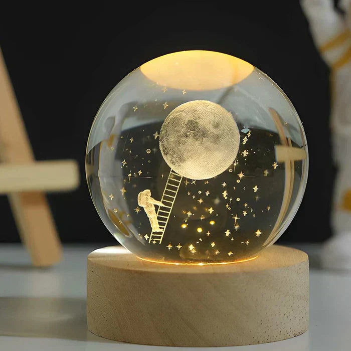 Night Light 3D Moon Lamp with Astronaut Decoration and Warm LED