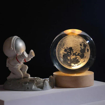 Night Light 3D Moon Lamp with Astronaut Decoration and Warm LED