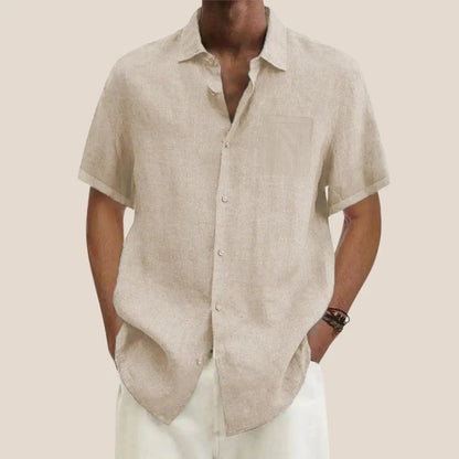 Linen Shirt Men with Short Sleeves and Classic Collar